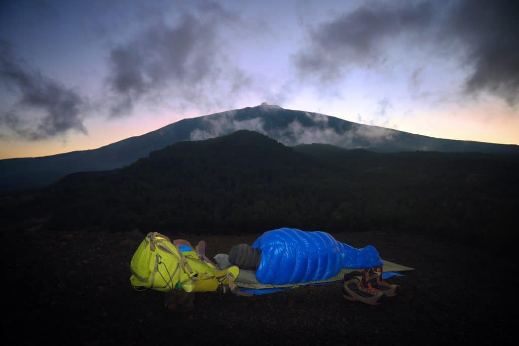 camping materials in mountains