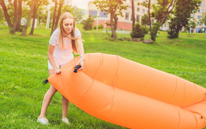 woman inflating sofa