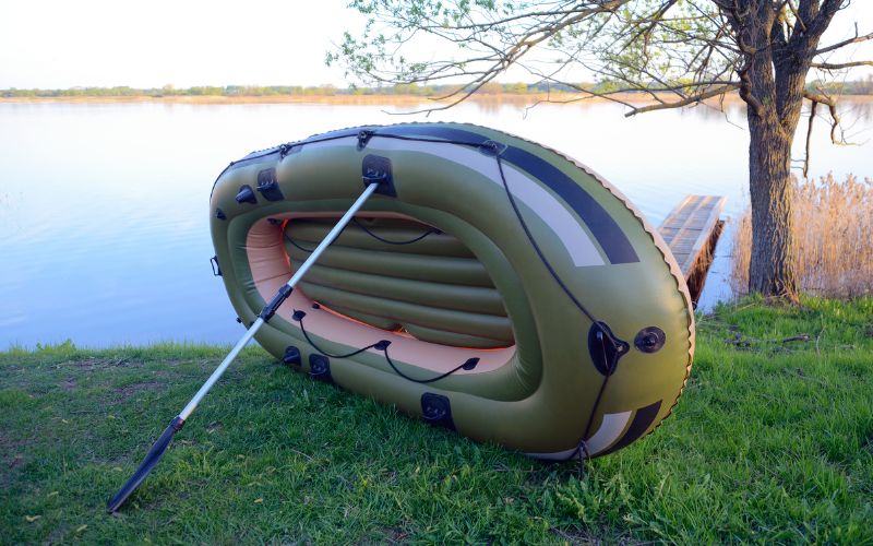 Drying inflatable boat in the sun