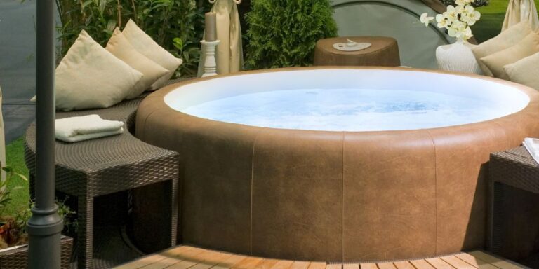 Inflatable hot tub in a garden