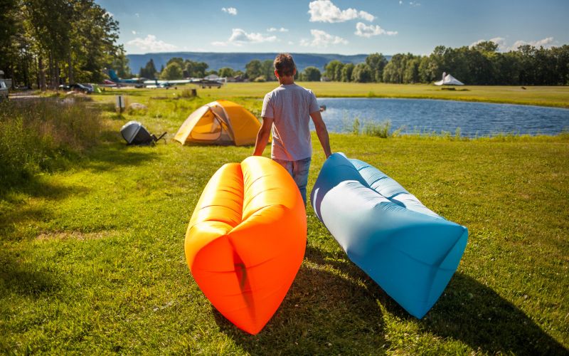 inflatable sofas in a camping site