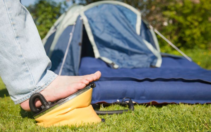 air bed in the camp site