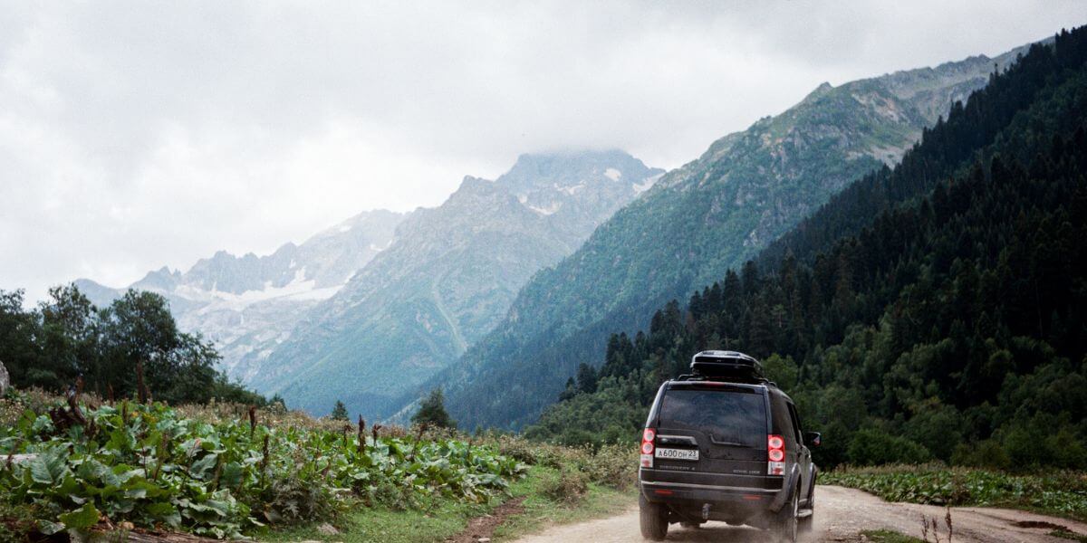 a car in mountains